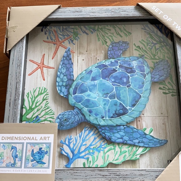 SOLD - Sea Turtle & Seahorse Framed Art - Picture 2 of 8